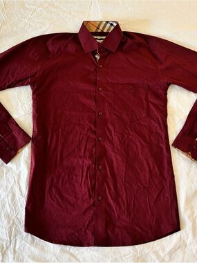 Burberry Men's Button-Up Dress Shirt in Deep Burgundy